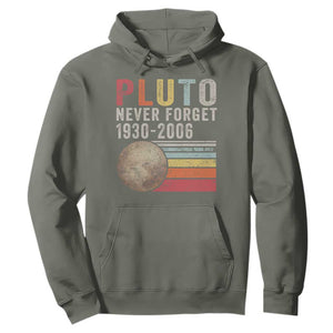 Never Forget Pluto Hoodie Retro Style Funny Space Science TS10 Military Green Print Your Wear