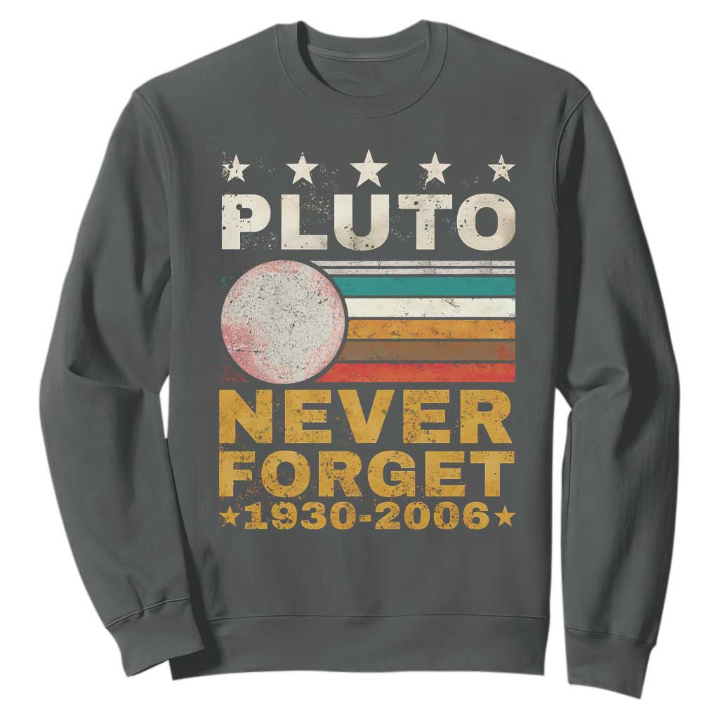 Never Forget Pluto Sweatshirt Retro Style Funny Space Science 1930-2006 TS10 Dark Heather Print Your Wear