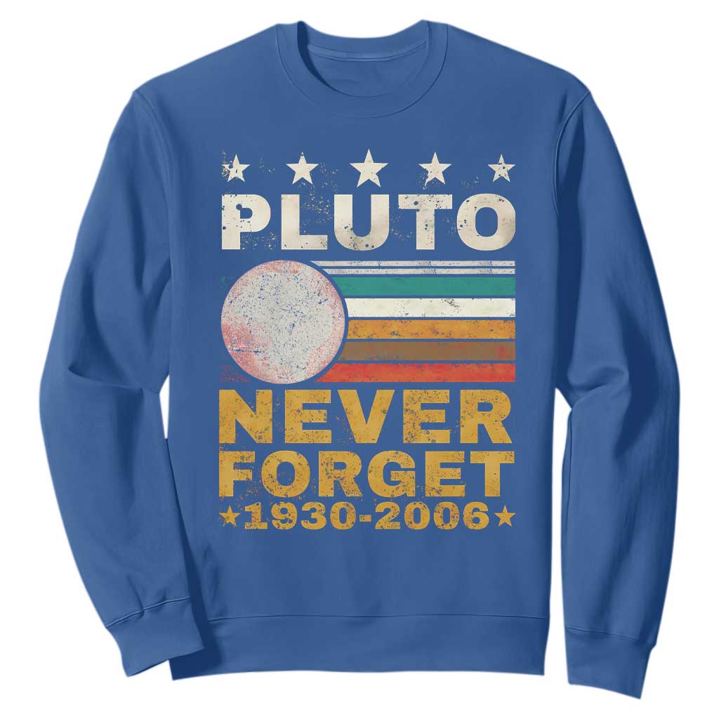 Never Forget Pluto Sweatshirt Retro Style Funny Space Science 1930-2006 TS10 Royal Blue Print Your Wear