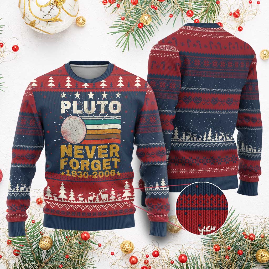 Never Forget Pluto Knit Sweatshirt Retro Style Funny Space Science 1930-2006 TS10 Burgundy Print Your Wear