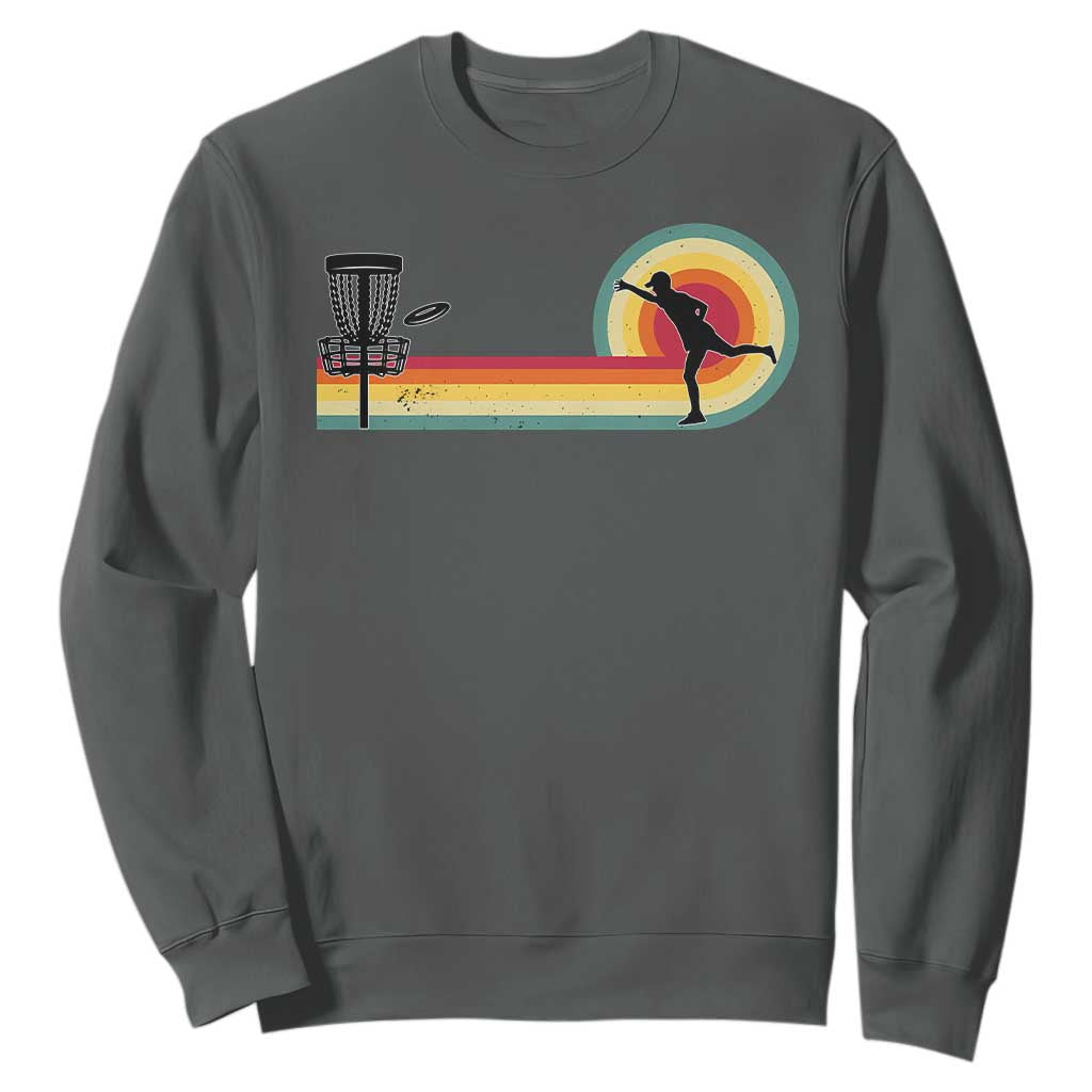 Disc Golf Retro Sweatshirt Vintage Frisbee Golf Player TS10 Dark Heather Print Your Wear