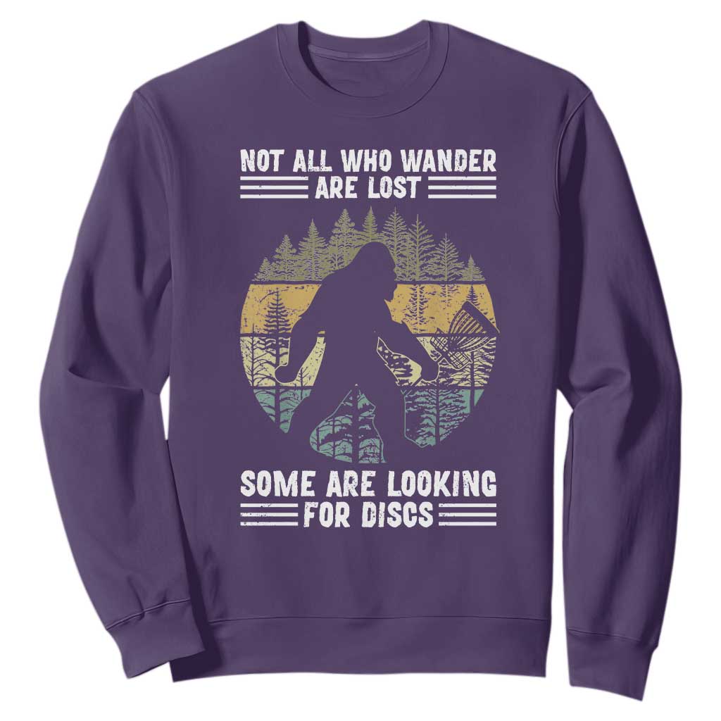 Funny Bigfoot Disc Golf Sweatshirt Not All Who Wander Are Lost Sasquatch Lovers TS10 Purple Print Your Wear