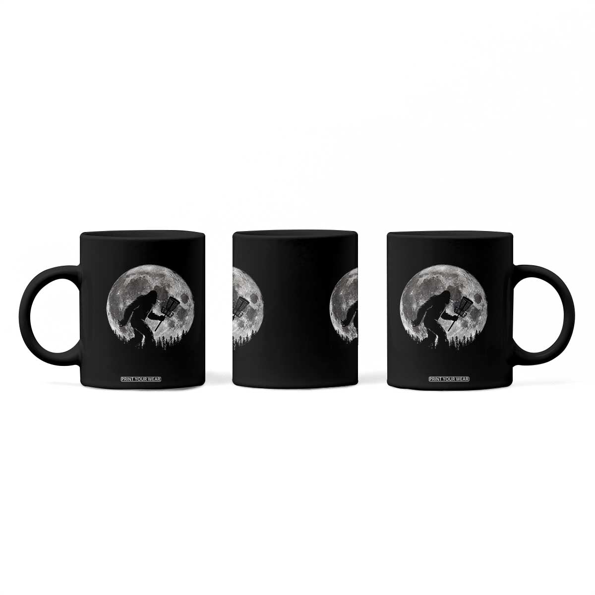 Disc Golf Bigfoot Coffee Mug Funny Cool Full Moon & Trees Sasquatch TS10 Print Your Wear