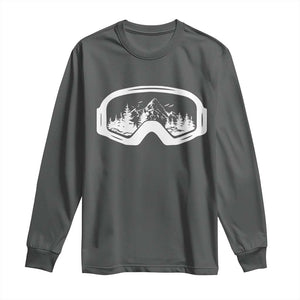 Skiing Long Sleeve Shirt Skiing Goggles Snow Wintersport Ski Snowboard TS10 Dark Heather Print Your Wear