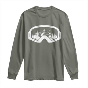 Skiing Long Sleeve Shirt Skiing Goggles Snow Wintersport Ski Snowboard TS10 Military Green Print Your Wear