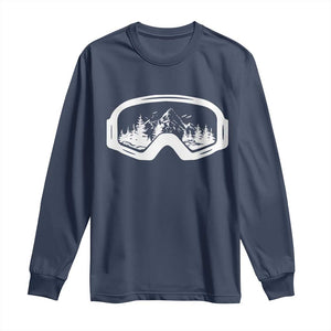 Skiing Long Sleeve Shirt Skiing Goggles Snow Wintersport Ski Snowboard TS10 Navy Print Your Wear