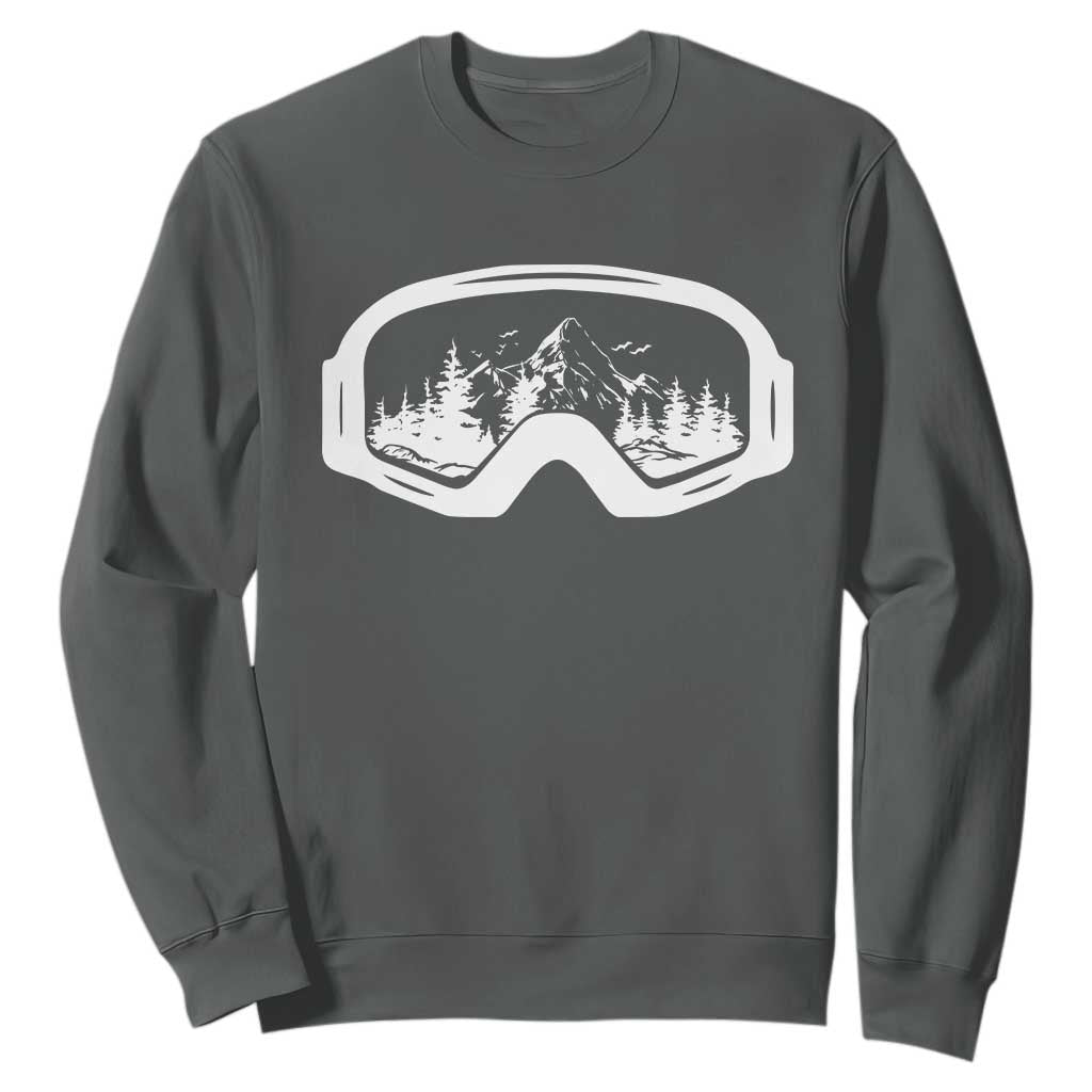 Skiing Sweatshirt Skiing Goggles Snow Wintersport Ski Snowboard TS10 Dark Heather Print Your Wear