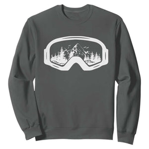 Skiing Sweatshirt Skiing Goggles Snow Wintersport Ski Snowboard TS10 Dark Heather Print Your Wear