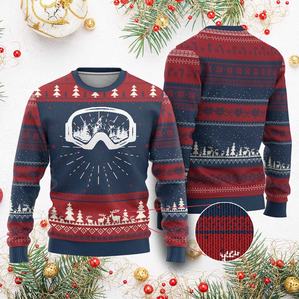 Skiing Knit Sweatshirt Skiing Goggles Snow Wintersport Ski Snowboard TS10 Burgundy Print Your Wear