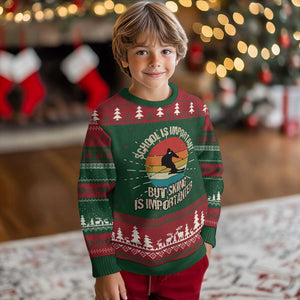 Skiing Knit Sweatshirt School Is Important But Skiing Is Importanter Ski Funny Gift TS10 Christmas Print Your Wear