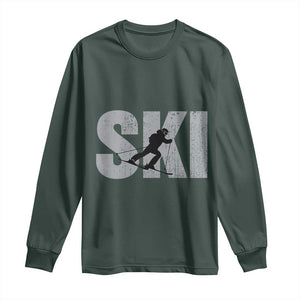 Cool Distressed Skiing Long Sleeve Shirt for Skiers TS10 Dark Forest Green Print Your Wear