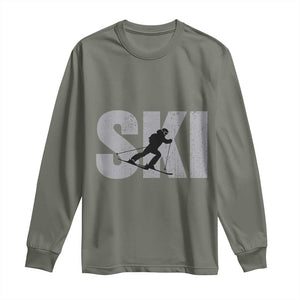 Cool Distressed Skiing Long Sleeve Shirt for Skiers TS10 Military Green Print Your Wear