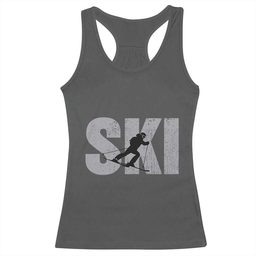 Cool Distressed Skiing Racerback Tank Top for Skiers TS10 Dark Heather Print Your Wear