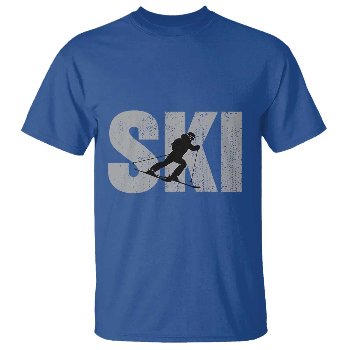 Cool Distressed Skiing T Shirt for Skiers TS10 Royal Blue Print Your Wear