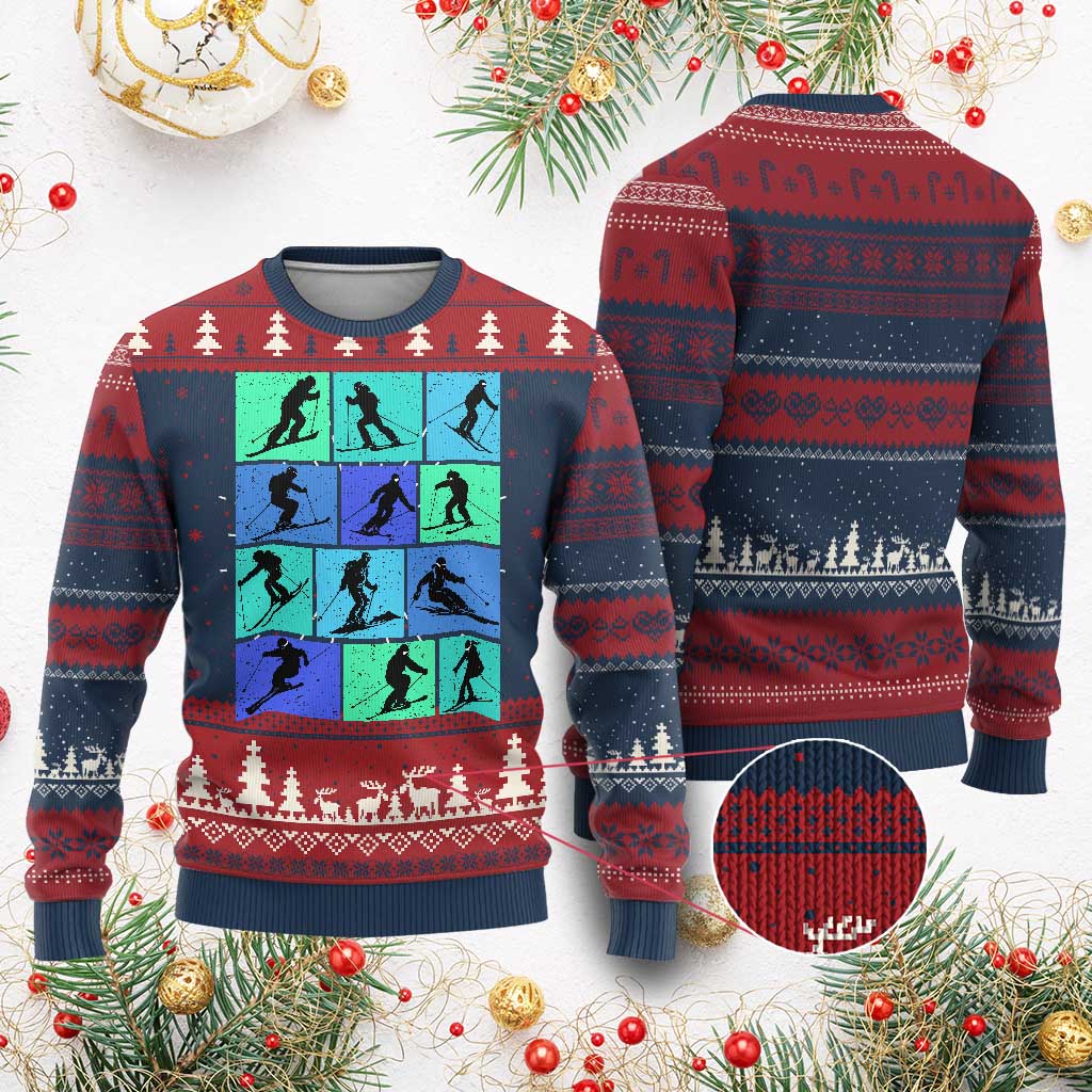 Skiing Knit Sweatshirt for Skiers Wintersport Ski Snowboard TS10 Burgundy Print Your Wear