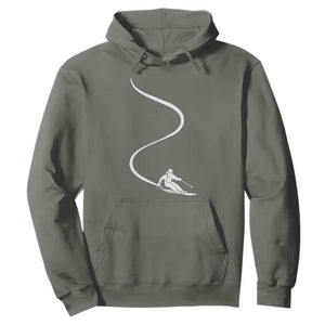 Skiing Hoodie Skier With Tracks In Deep Powder Snow Freeride Gift TS10 Military Green Print Your Wear