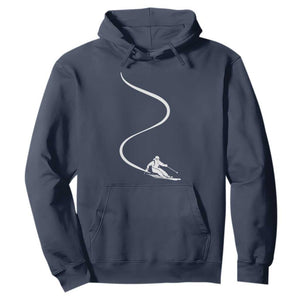 Skiing Hoodie Skier With Tracks In Deep Powder Snow Freeride Gift TS10 Navy Print Your Wear