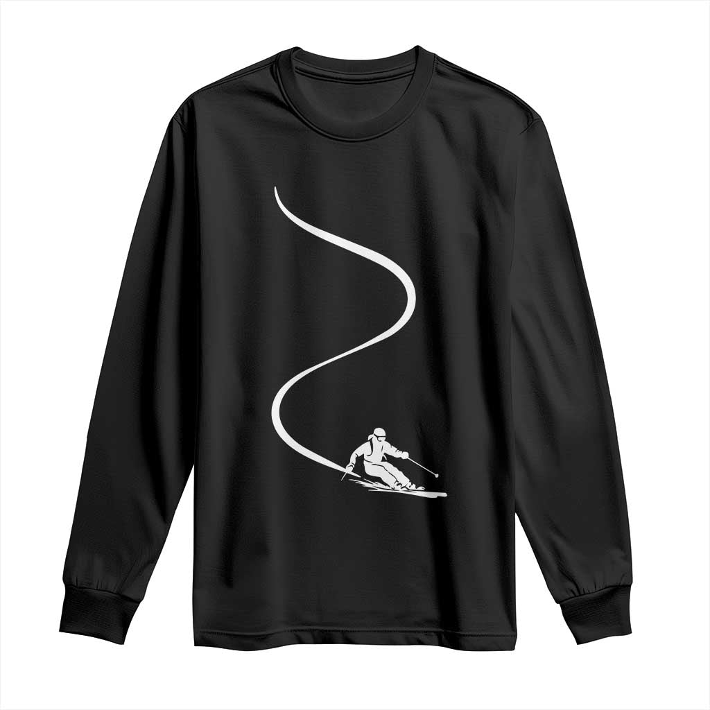 Skiing Long Sleeve Shirt Skier With Tracks In Deep Powder Snow Freeride Gift TS10 Black Print Your Wear