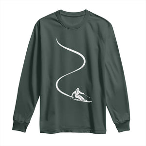 Skiing Long Sleeve Shirt Skier With Tracks In Deep Powder Snow Freeride Gift TS10 Dark Forest Green Print Your Wear