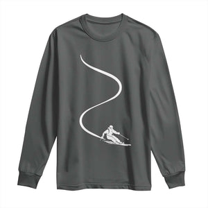 Skiing Long Sleeve Shirt Skier With Tracks In Deep Powder Snow Freeride Gift TS10 Dark Heather Print Your Wear