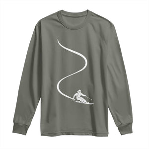 Skiing Long Sleeve Shirt Skier With Tracks In Deep Powder Snow Freeride Gift TS10 Military Green Print Your Wear