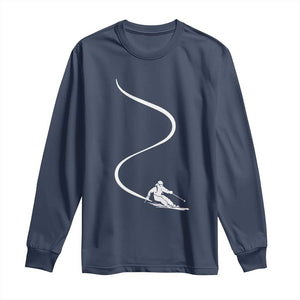 Skiing Long Sleeve Shirt Skier With Tracks In Deep Powder Snow Freeride Gift TS10 Navy Print Your Wear