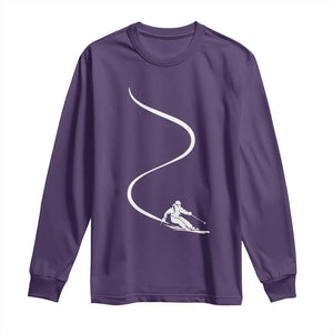 Skiing Long Sleeve Shirt Skier With Tracks In Deep Powder Snow Freeride Gift TS10 Purple Print Your Wear