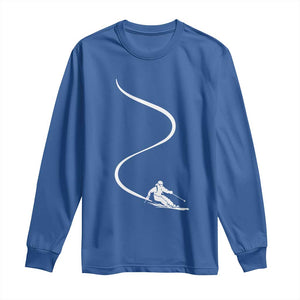 Skiing Long Sleeve Shirt Skier With Tracks In Deep Powder Snow Freeride Gift TS10 Royal Blue Print Your Wear