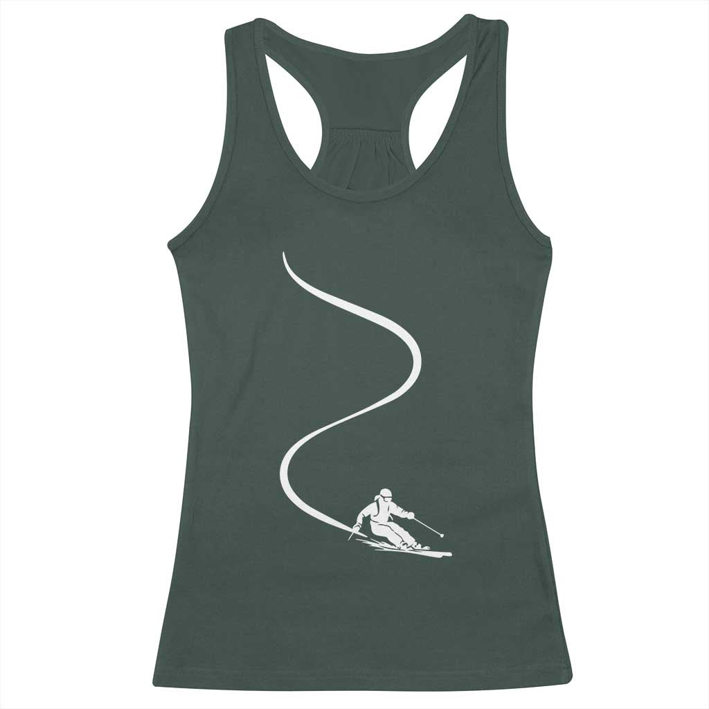 Skiing Racerback Tank Top Skier With Tracks In Deep Powder Snow Freeride Gift TS10 Dark Forest Green Print Your Wear