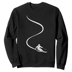 Skiing Sweatshirt Skier With Tracks In Deep Powder Snow Freeride Gift TS10 Black Print Your Wear