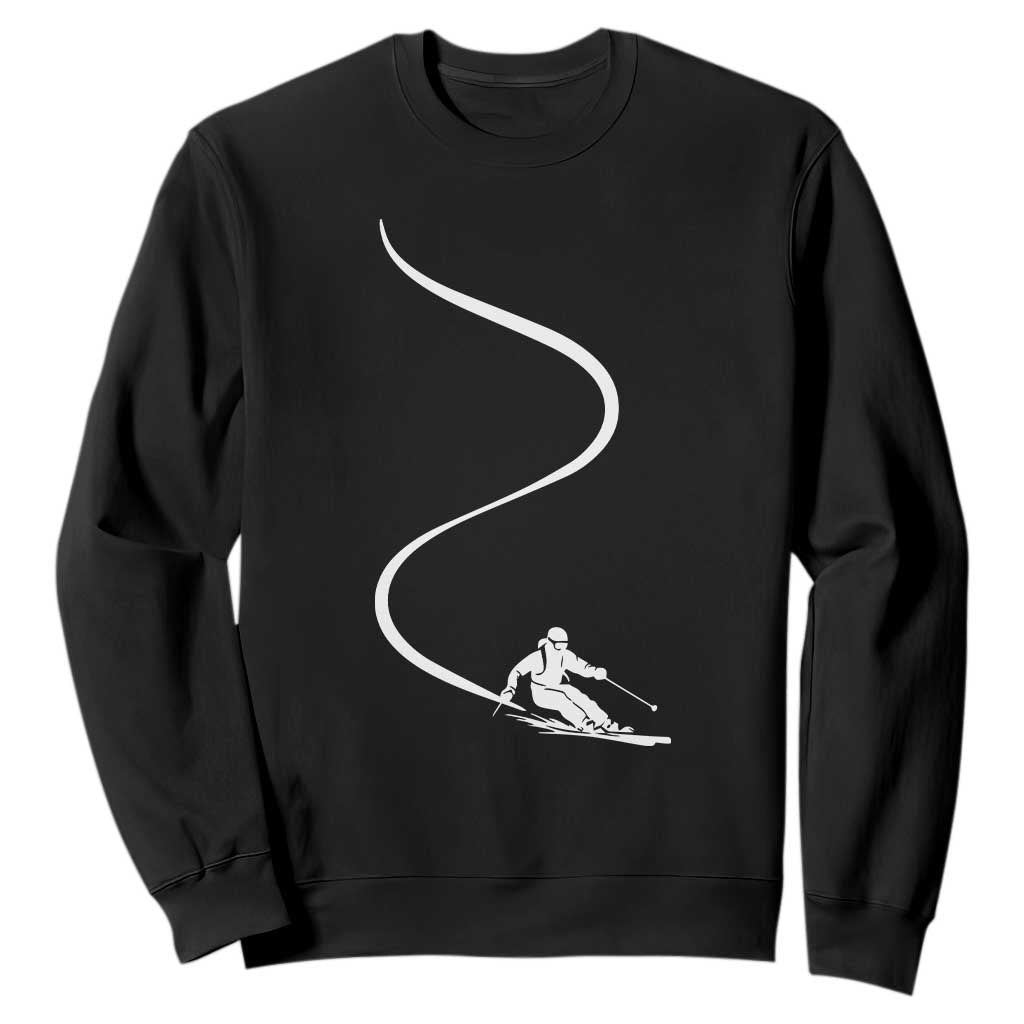 Skiing Sweatshirt Skier With Tracks In Deep Powder Snow Freeride Gift TS10 Black Print Your Wear