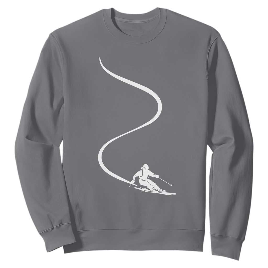 Skiing Sweatshirt Skier With Tracks In Deep Powder Snow Freeride Gift TS10 Charcoal Print Your Wear