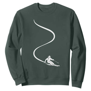 Skiing Sweatshirt Skier With Tracks In Deep Powder Snow Freeride Gift TS10 Dark Forest Green Print Your Wear
