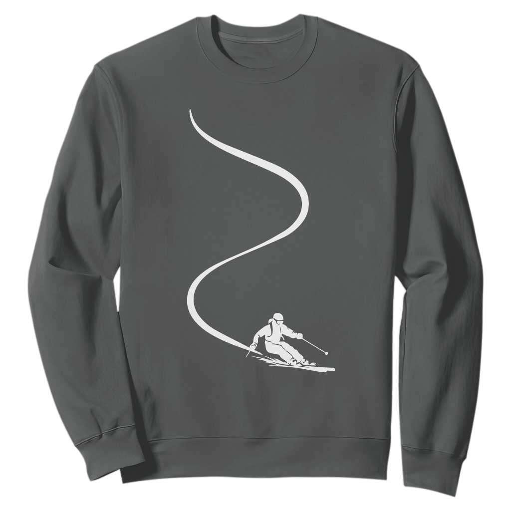 Skiing Sweatshirt Skier With Tracks In Deep Powder Snow Freeride Gift TS10 Dark Heather Print Your Wear