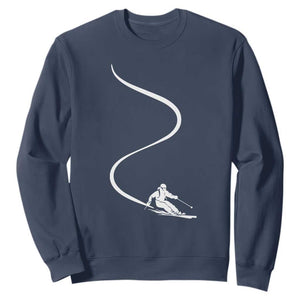 Skiing Sweatshirt Skier With Tracks In Deep Powder Snow Freeride Gift TS10 Navy Print Your Wear