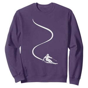 Skiing Sweatshirt Skier With Tracks In Deep Powder Snow Freeride Gift TS10 Purple Print Your Wear