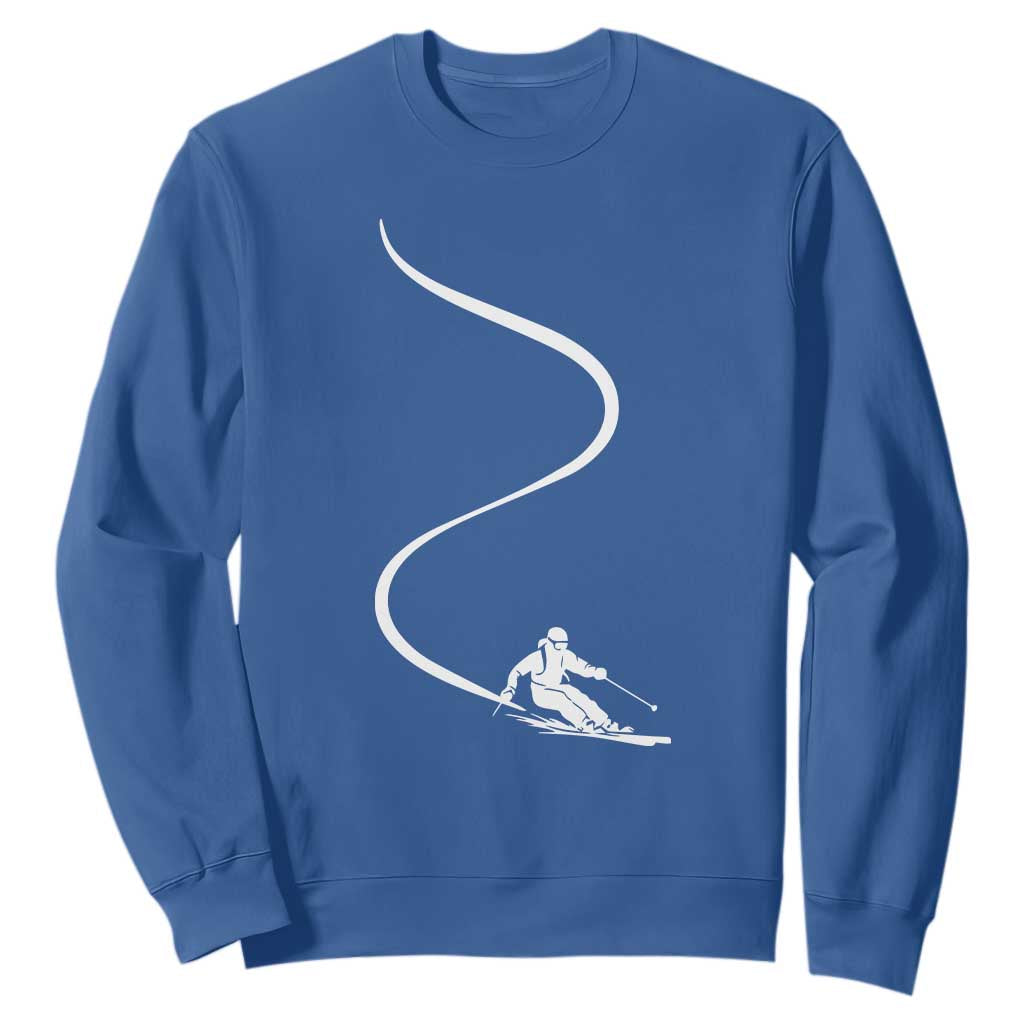 Skiing Sweatshirt Skier With Tracks In Deep Powder Snow Freeride Gift TS10 Royal Blue Print Your Wear