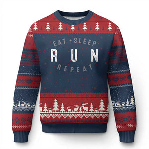 Eat Sleep Run Repeat Ugly Christmas Sweater Marathon Runner TS10 Navy Red Print Your Wear