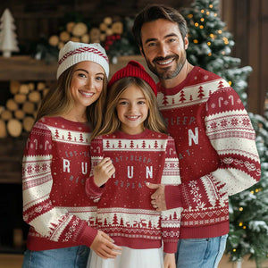 Eat Sleep Run Repeat Ugly Christmas Sweater Marathon Runner TS10 Red Beige Print Your Wear