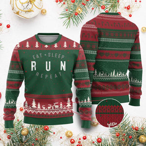 Eat Sleep Run Repeat Ugly Christmas Sweater Marathon Runner TS10 Red Green Print Your Wear