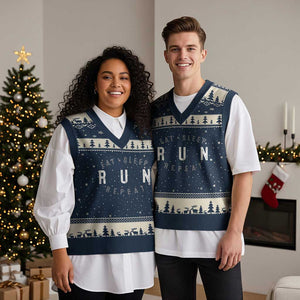 Eat Sleep Run Repeat V-Neck Knit Sweater Vest Marathon Runner TS10 Navy Beige Print Your Wear