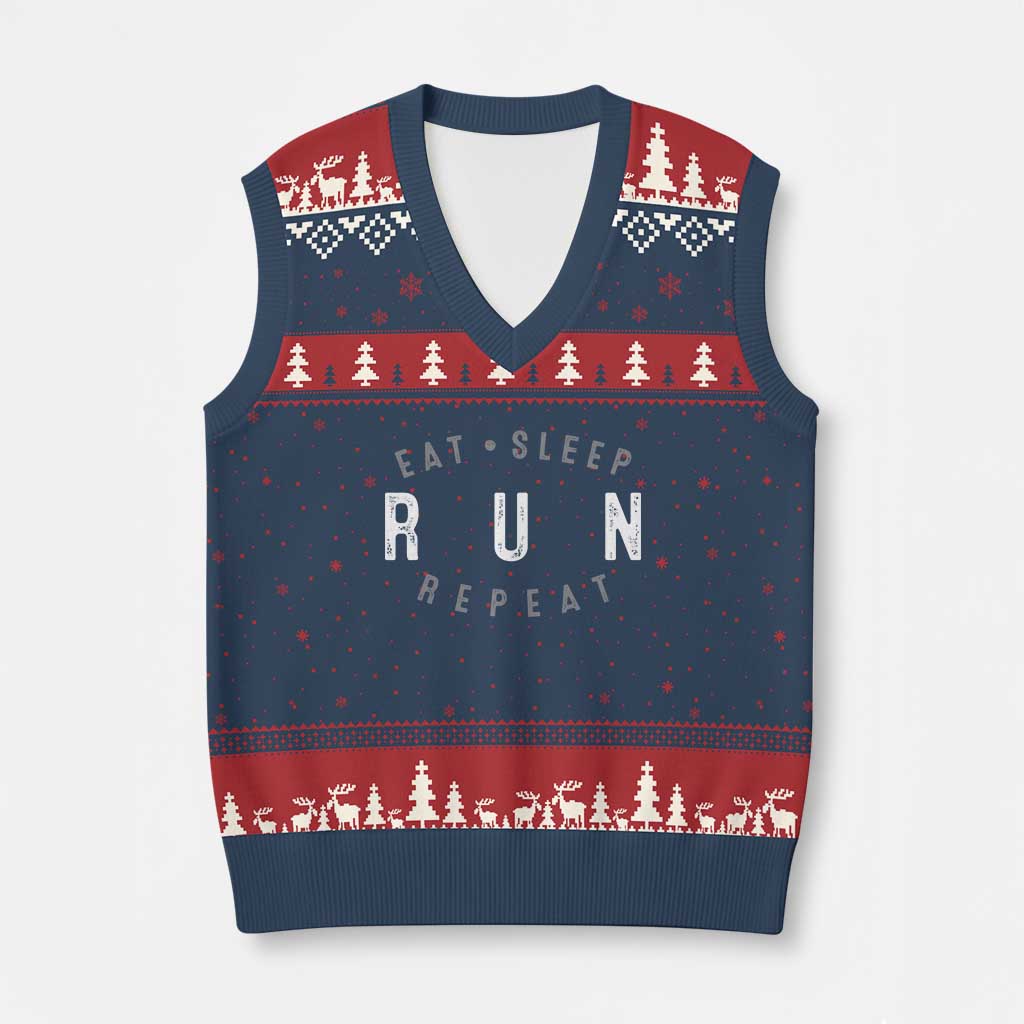Eat Sleep Run Repeat V-Neck Knit Sweater Vest Marathon Runner TS10 Navy Red Print Your Wear