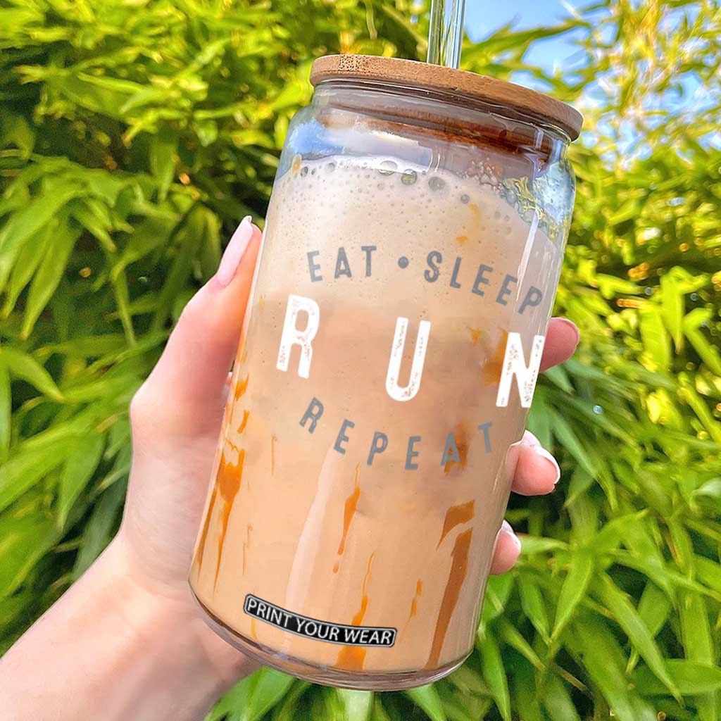 Eat Sleep Run Repeat Glass Can Marathon Runner TS10 Black Print Your Wear