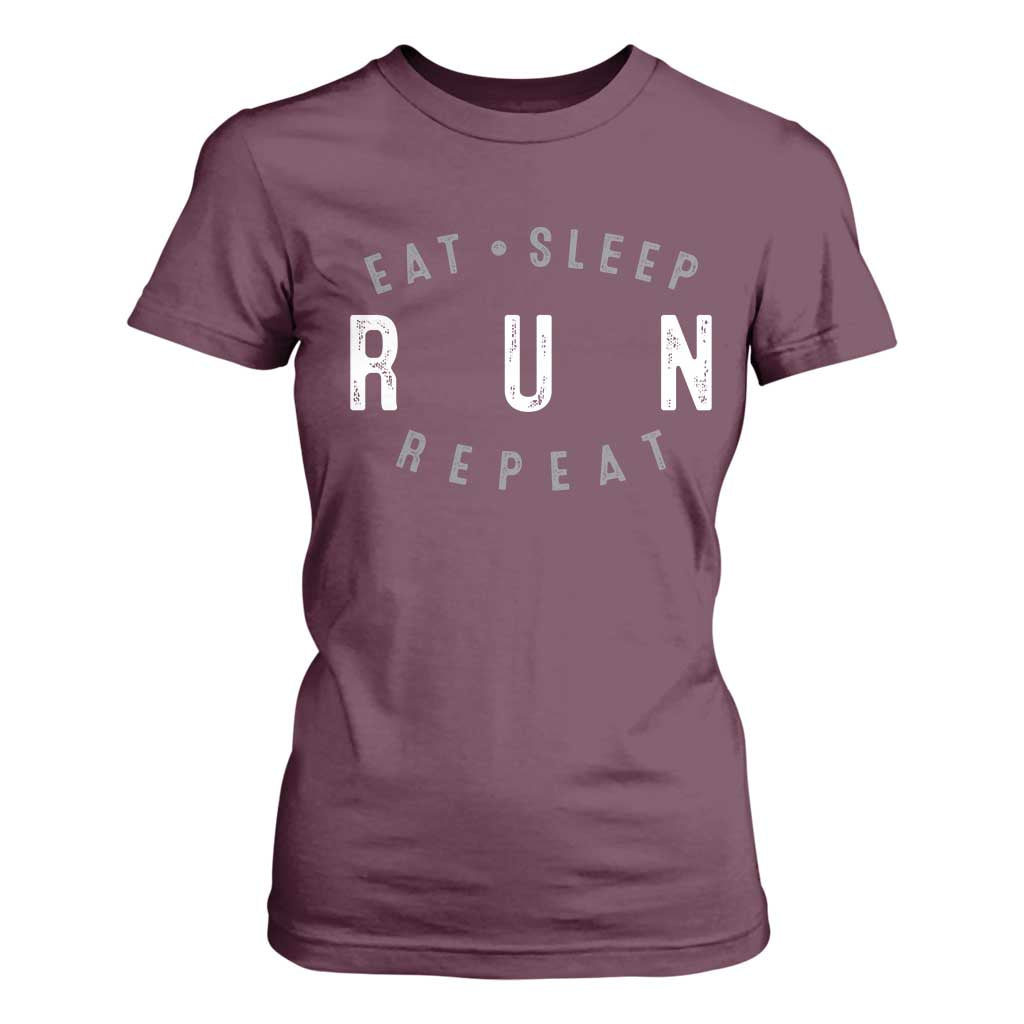 Eat Sleep Run Repeat T Shirt For Women Marathon Runner TS10 Maroon Print Your Wear
