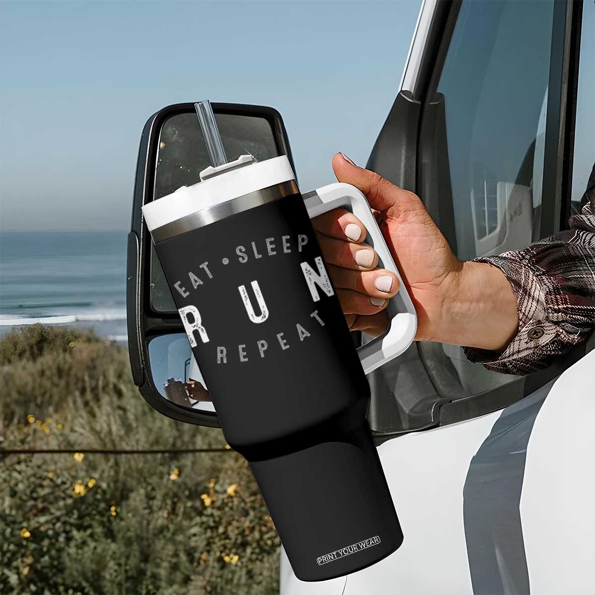 Eat Sleep Run Repeat Tumbler With Handle Marathon Runner TS10 Print Your Wear