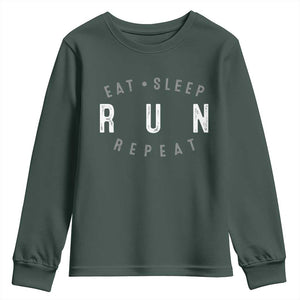 Eat Sleep Run Repeat Youth Sweatshirt Marathon Runner TS10 Dark Forest Green Print Your Wear
