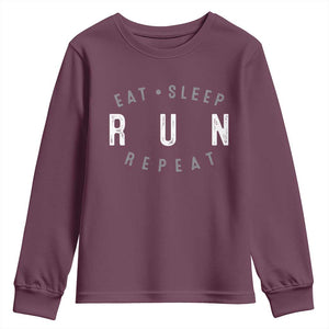 Eat Sleep Run Repeat Youth Sweatshirt Marathon Runner TS10 Maroon Print Your Wear
