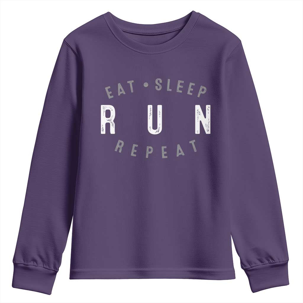 Eat Sleep Run Repeat Youth Sweatshirt Marathon Runner TS10 Purple Print Your Wear