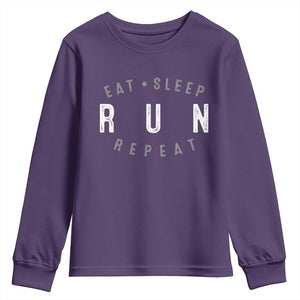 Eat Sleep Run Repeat Youth Sweatshirt Marathon Runner TS10 Purple Print Your Wear