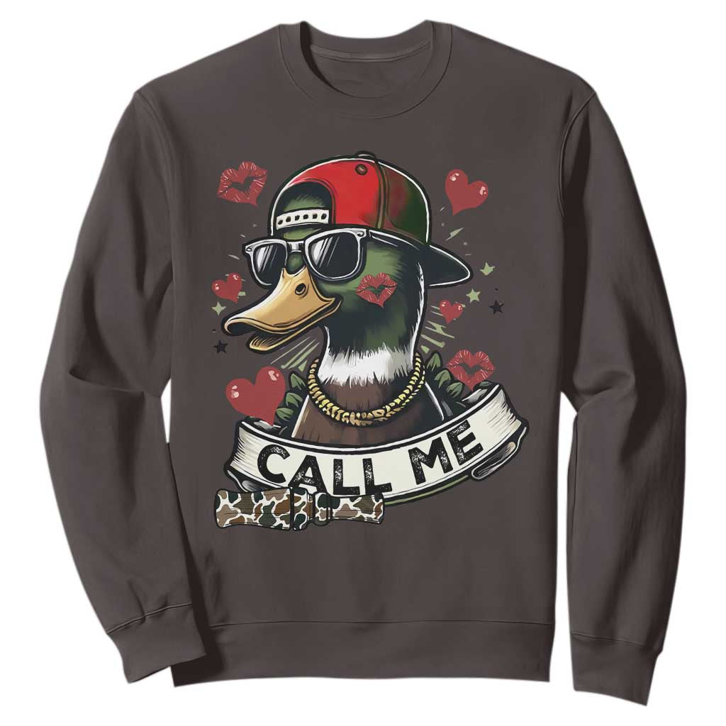 Valentine Mallard Duck Sweatshirt Camo Hunting Valentines Day Gift For Her TS10 Dark Chocolate Print Your Wear